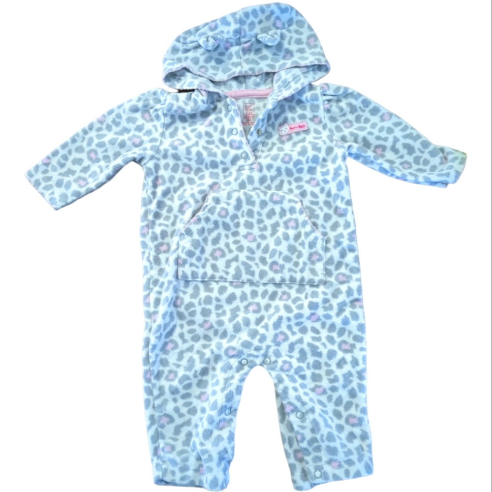 JUST ONE YOU White and Grey Animal Print Jumpsuit with Cat Ear Hood